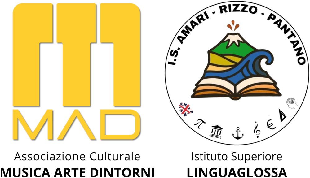 Logo Associazione Culturale MAD e logo Istituto Superiore Amari-Rizzo-Pantano, Linguaglossa